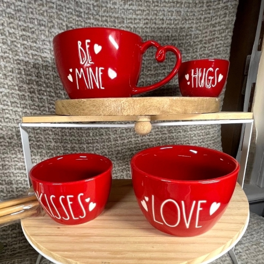 Rae Dunn Red Ceramic Mug Set - Love Collection